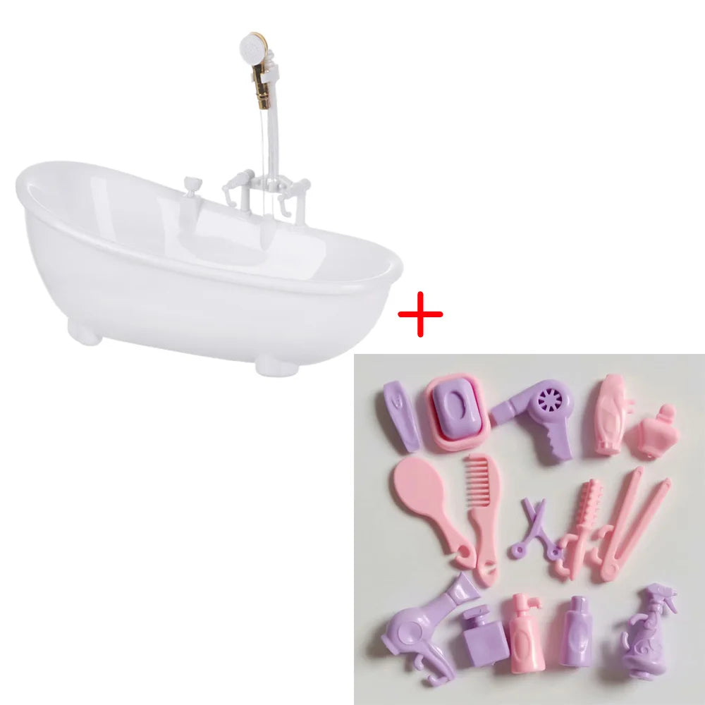 Miniature Bathroom Playset with Bathtub for Fashion Dolls