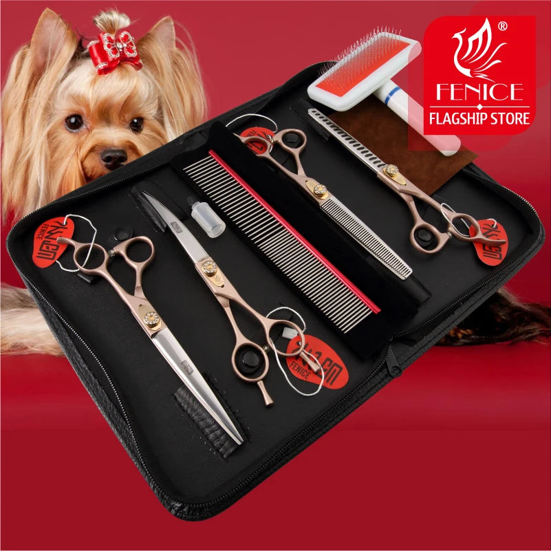 Professional 3-Piece Dog Grooming Scissors Set — Straight, Thinning & Curved
