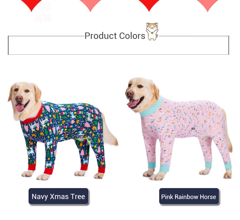 Soft Cotton Dog Pajamas Jumpsuit for Medium & Large Dogs