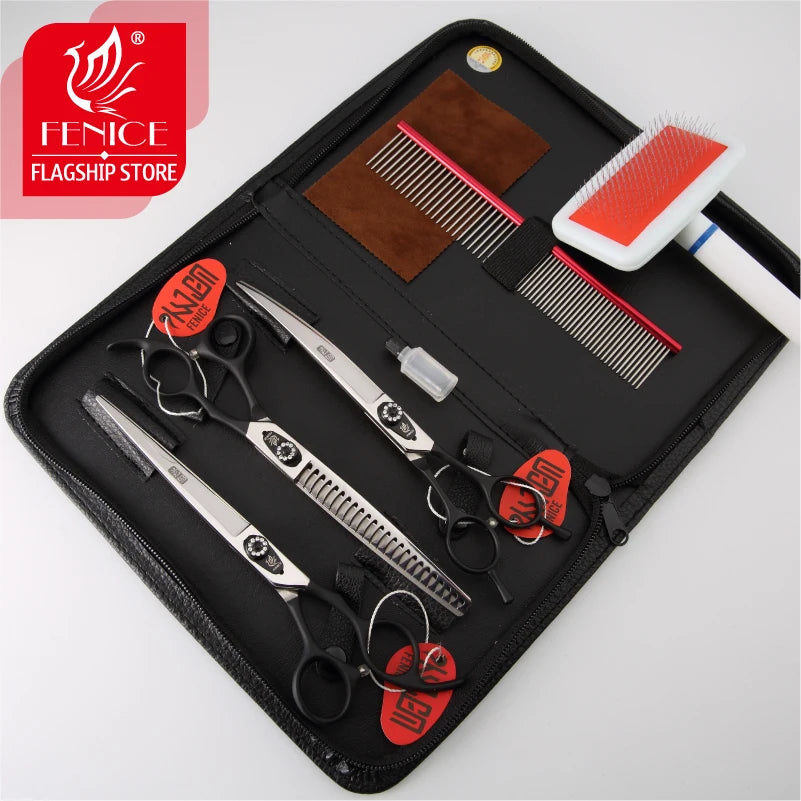Professional 3-Piece Dog Grooming Scissors Set — Straight, Thinning & Curved