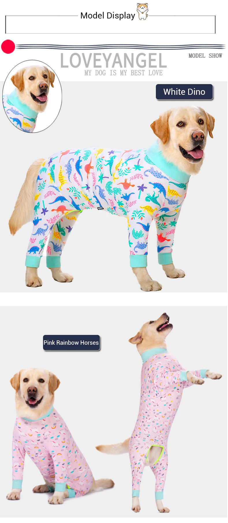 Soft Cotton Dog Pajamas Jumpsuit for Medium & Large Dogs