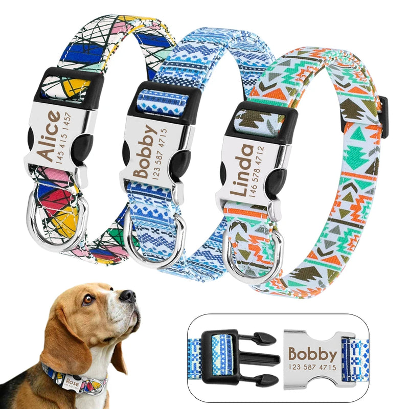 Personalisierte Nylon-Hundehalsband mit graviertem ID-Plättchen