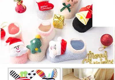 A collection of cute animal cartoon baby socks for toddlers in various colors and designs.