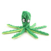 A bright green, squishy, interactive squeak dog toy shaped like a sea creature or plant.