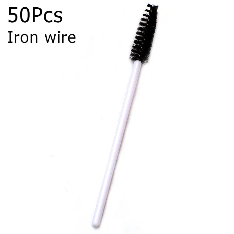 Disposable Eyelash Brushes (50-Pack) — Mascara Wand & Eyebrow Grooming Spoolies