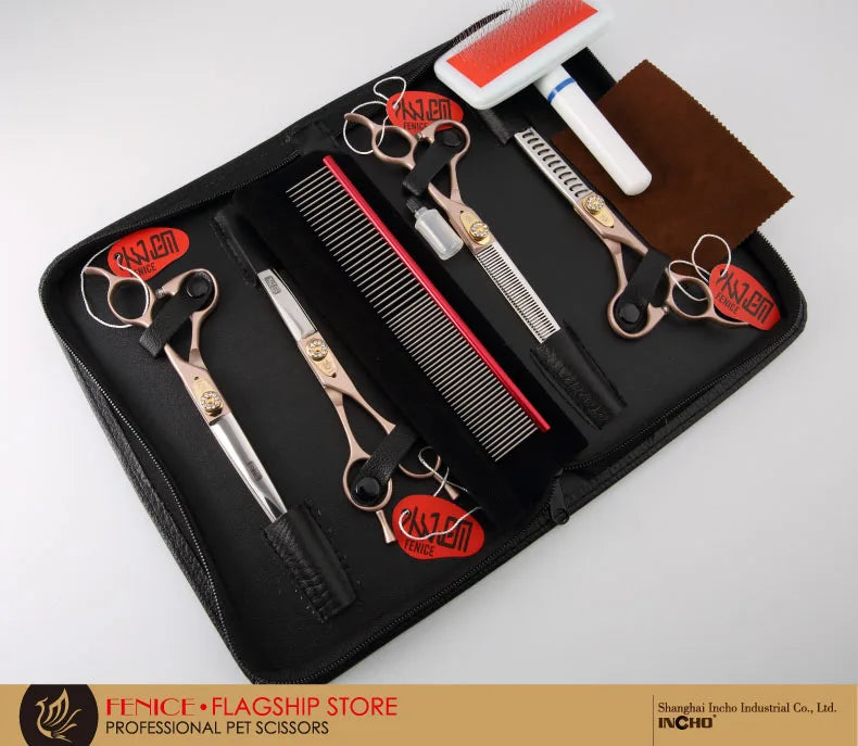 Professional 3-Piece Dog Grooming Scissors Set — Straight, Thinning & Curved