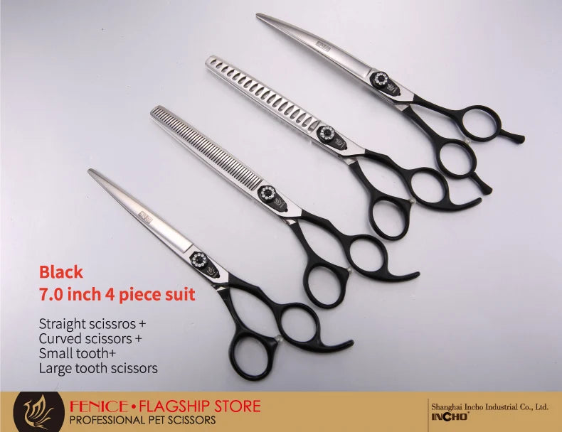 Professional 3-Piece Dog Grooming Scissors Set — Straight, Thinning & Curved