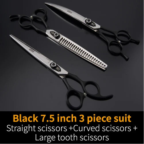 Professional 3-Piece Dog Grooming Scissors Set — Straight, Thinning & Curved