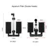Aquarium filter with double heads, featuring black sponge filters and clear tubes.