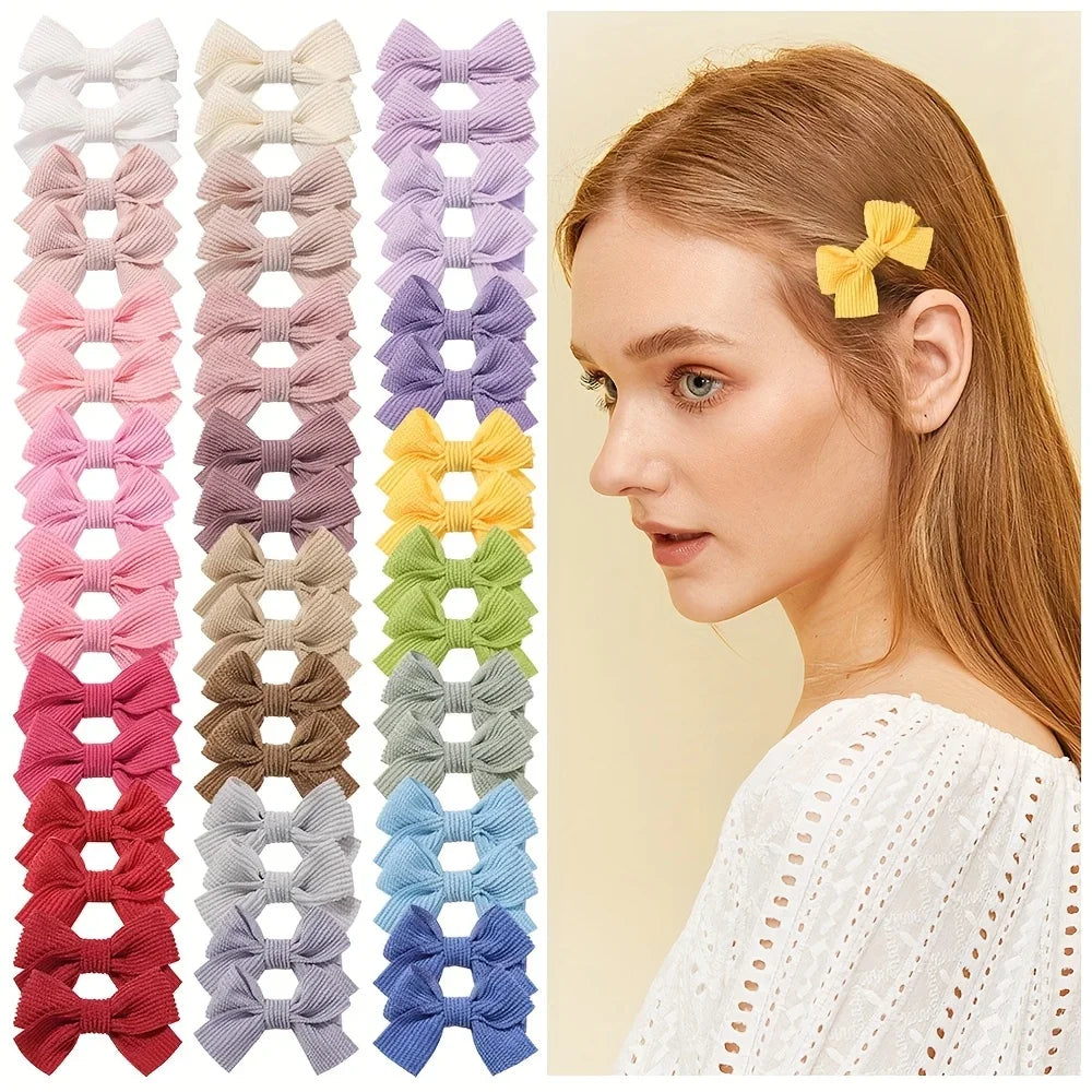 Cute Solid Ribbon Hair Bow Clips (Set of 10)
