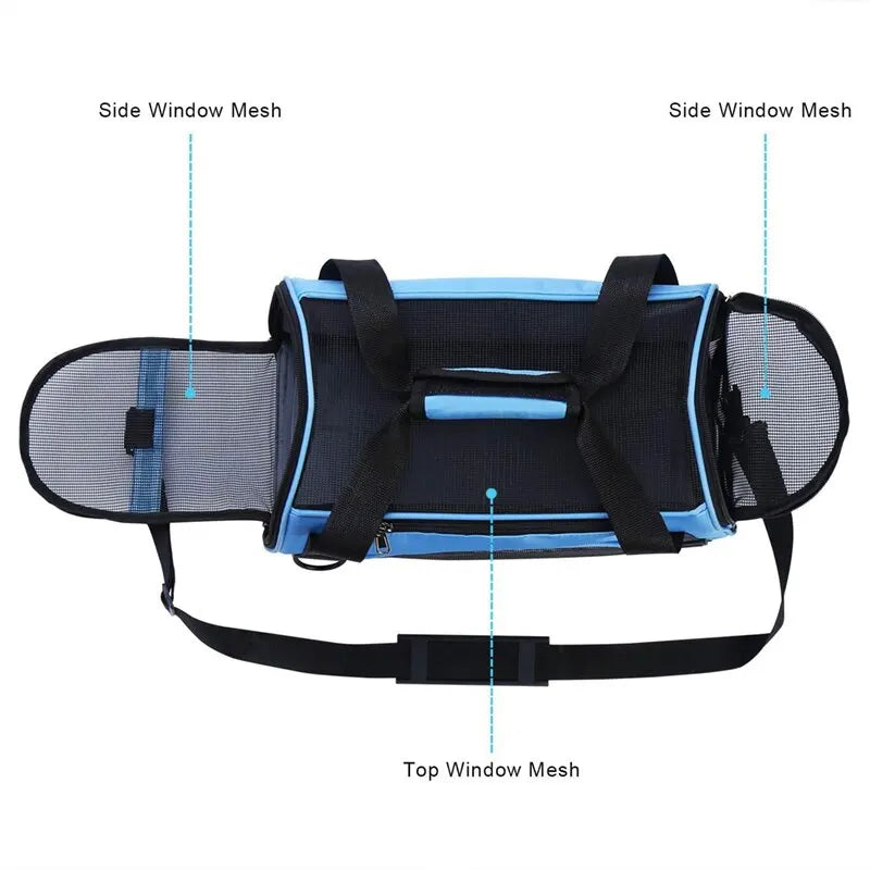 Portable foldable pet carrier with mesh windows for cats, dogs, and puppies