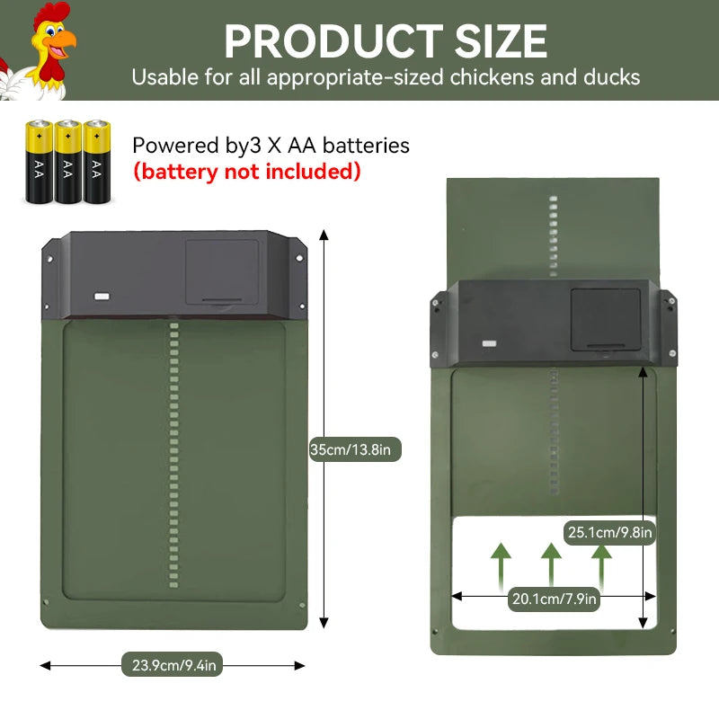 Battery-Powered Automatic Chicken Coop Door Opener with Light Sensor