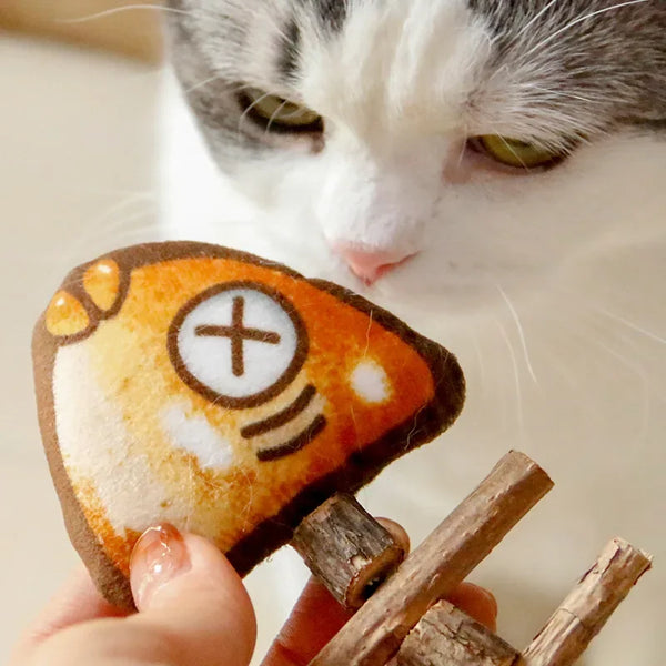 Jouet à mâcher pour chat en forme de poisson grillé à la silvervine