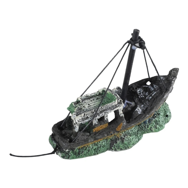 Aquarium Sunken Ship Decoration Resin Fishtank Ornament 12.5x6x10 cm