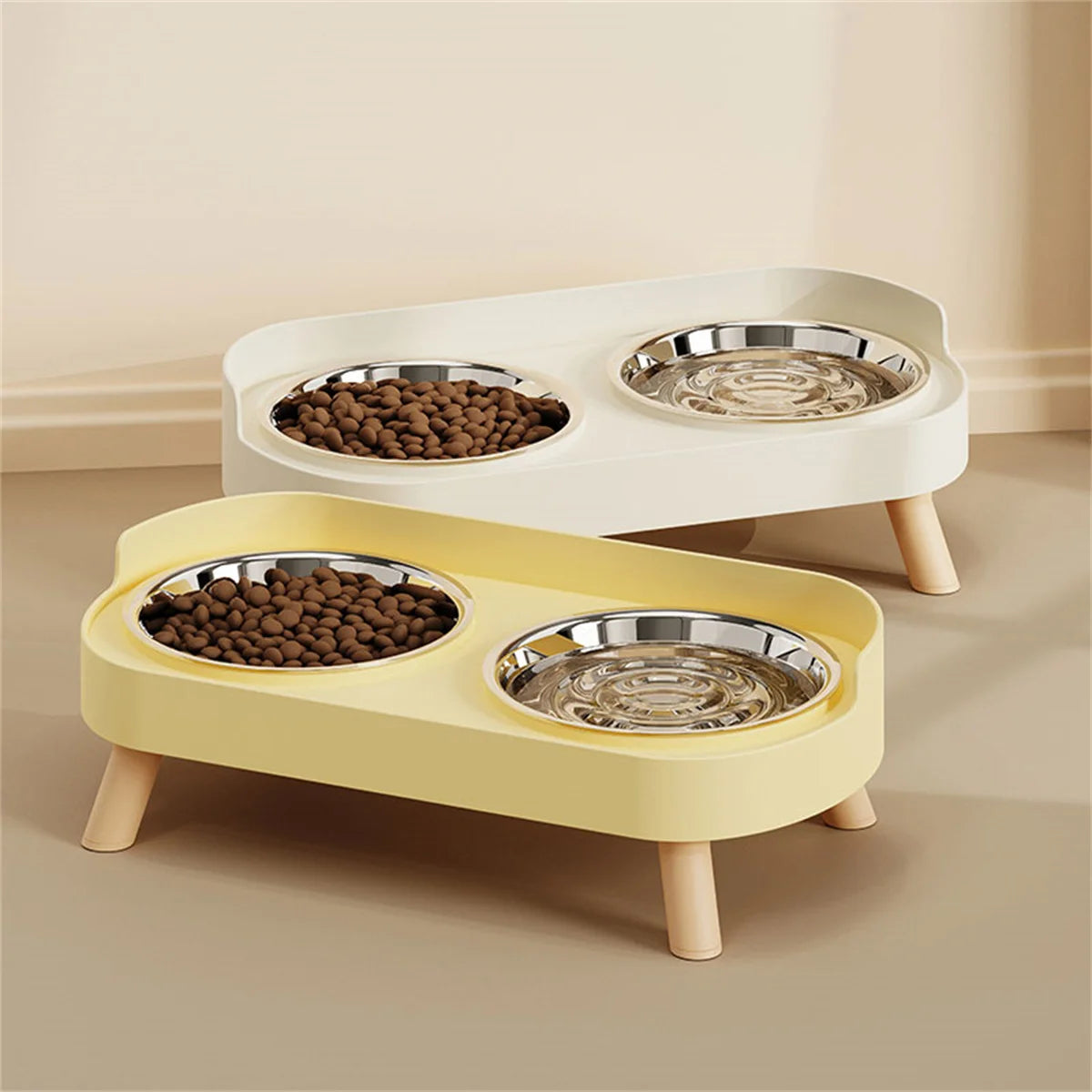 Colorful Double Dog Bowl Set with Stainless Steel and Plastic Base