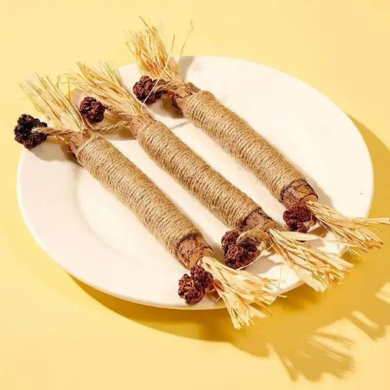 Natural Wooden Cat Teething Sticks with Sisal Rope