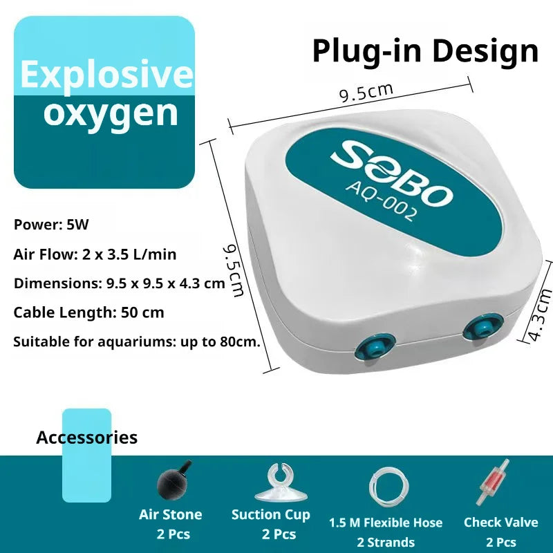 Adjustable Aquarium Air Pump with Powerful Oxygen Output