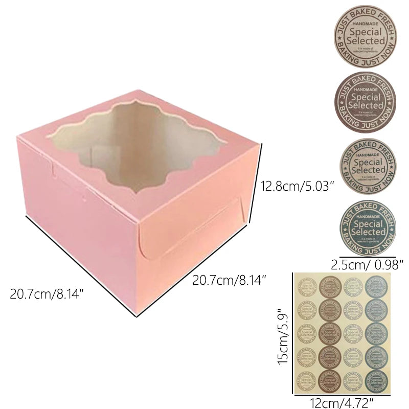 Set of 10 Cake Boxes with Clear Window for Bakery and Gifting