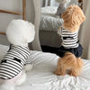 Striped Bow Accent Dog Dress with Flutter Sleeves for Small Breeds
