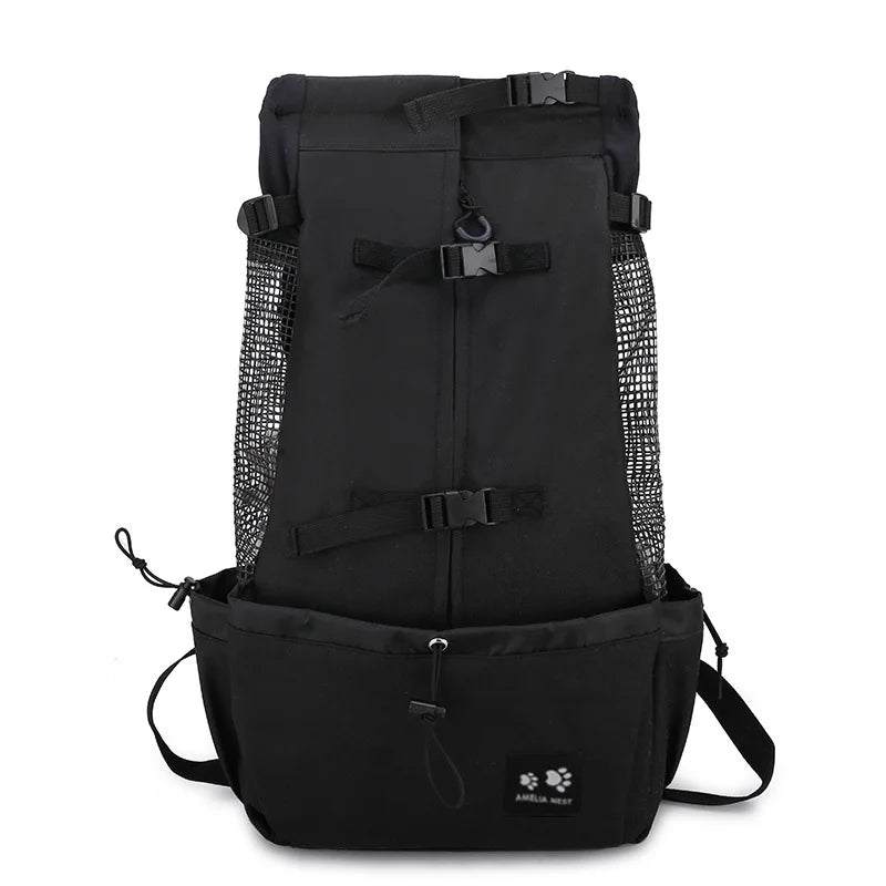 Black breathable dog backpack carrier designed for small and medium dogs
