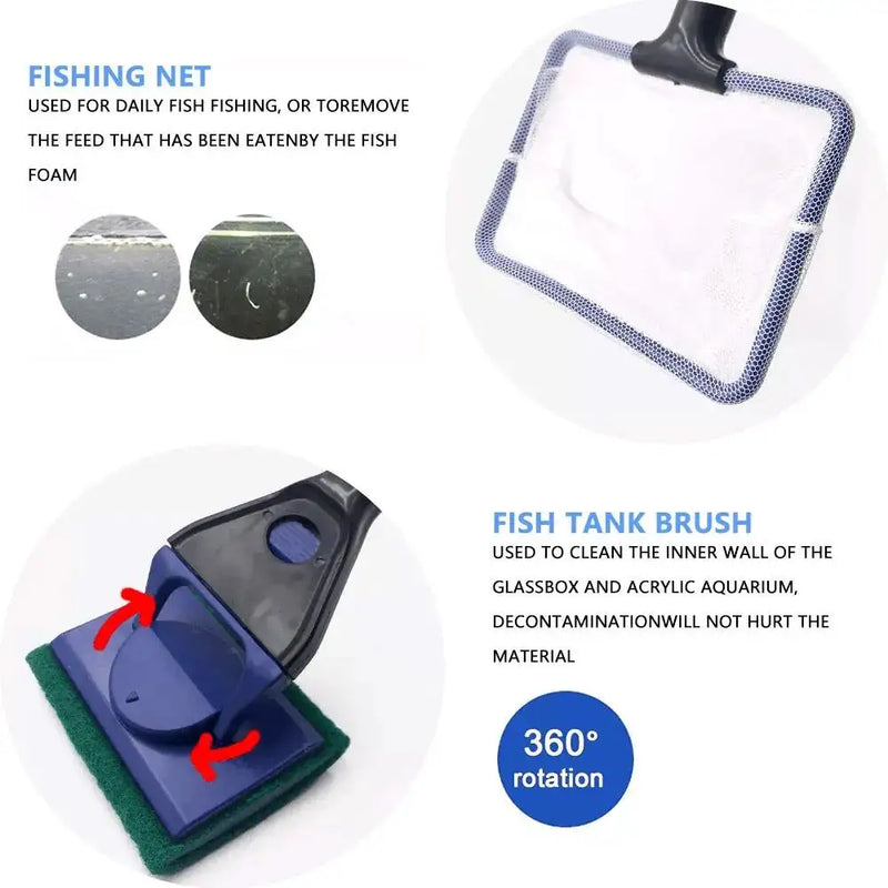 Kit de Nettoyage pour Aquarium 5-en-1 avec Filet, Grattoir et Brosse