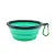 A bright teal collapsible silicone pet travel bowl with a handle.