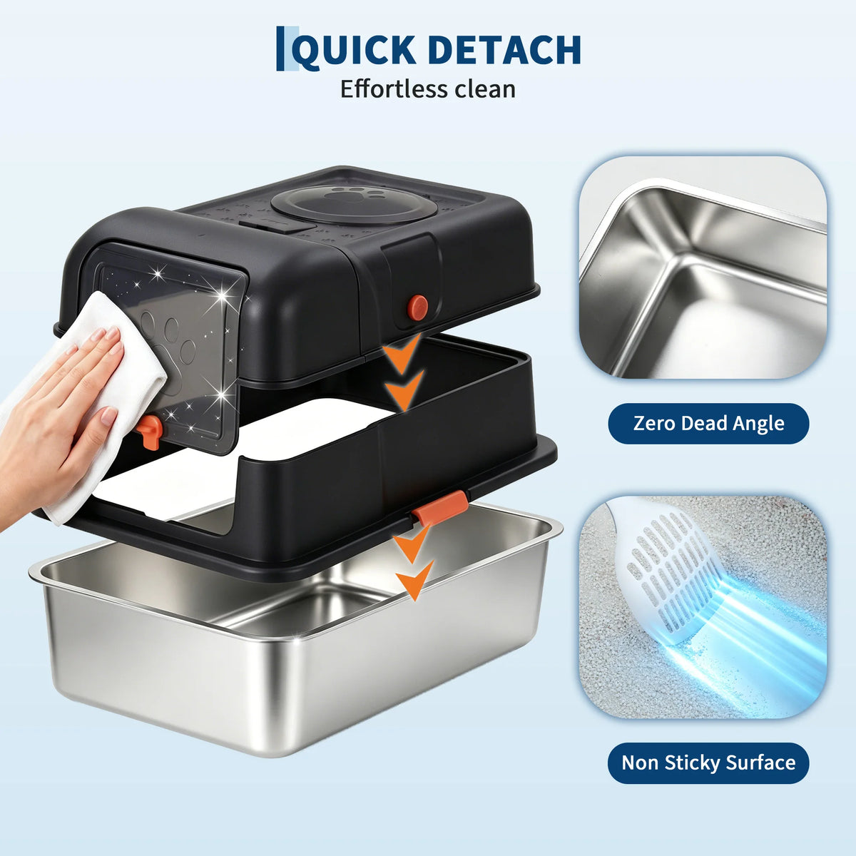 Large Stainless Steel Enclosed Cat Litter Box with Anti-Slip Base