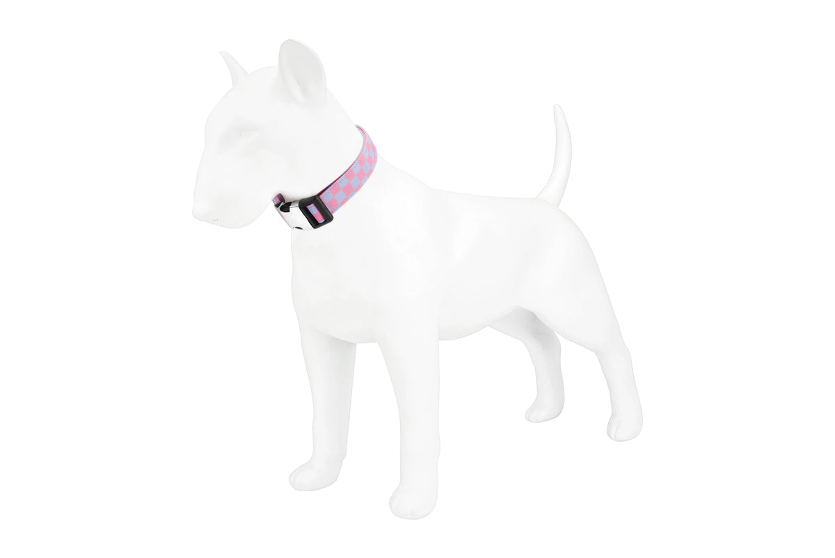 Adjustable Checker Pattern Dog Collar - Soft Nylon, Quick Release