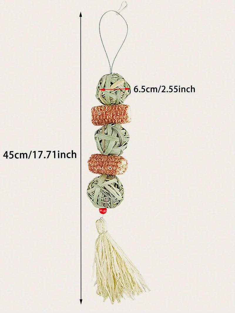 Natural Grass Woven Hanging Chew Toy for Small Pets