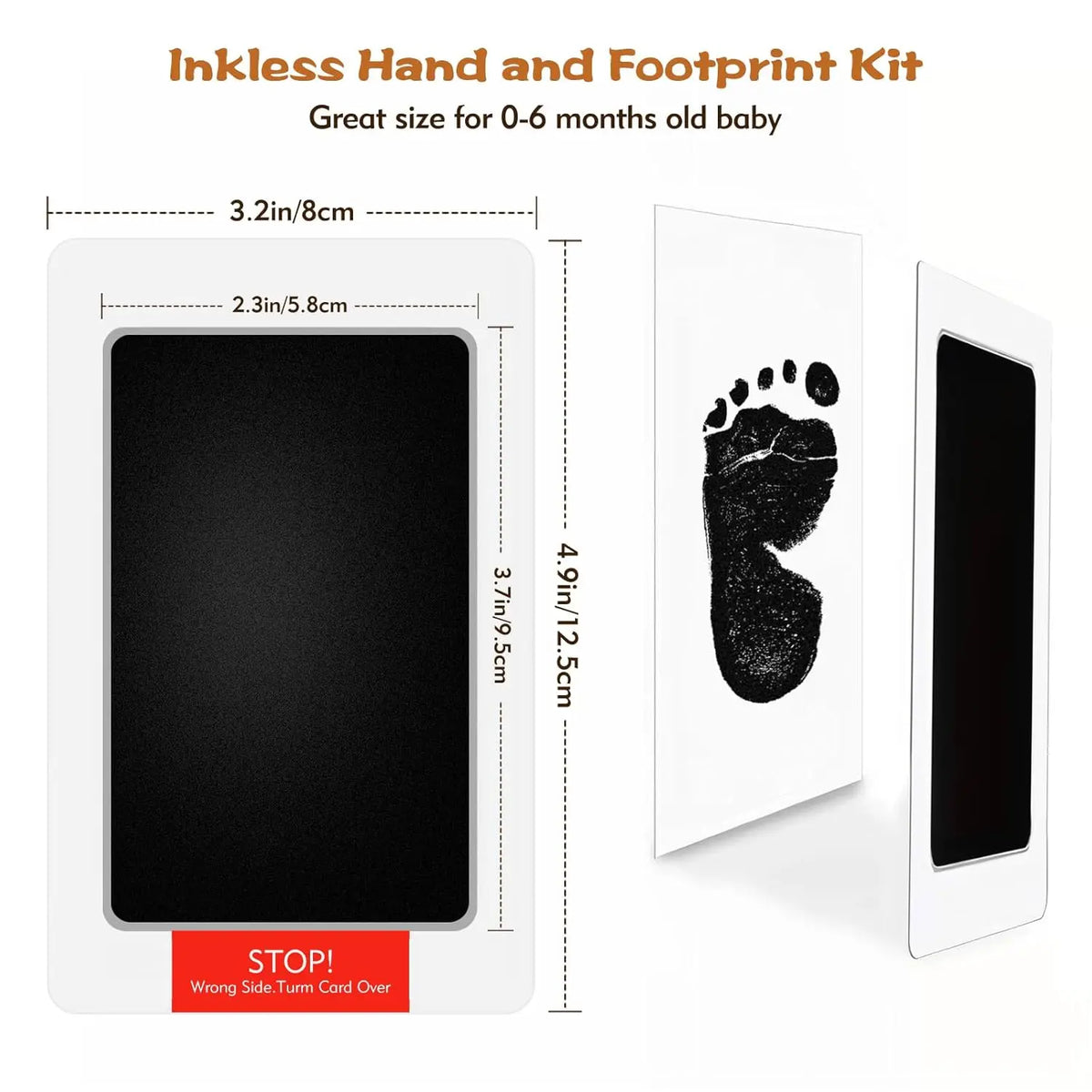 Tintefreie Hand- und Fußabdruck-Kits für Babys mit schwarzem Pfotenspuren-Motiv auf weißer Karte