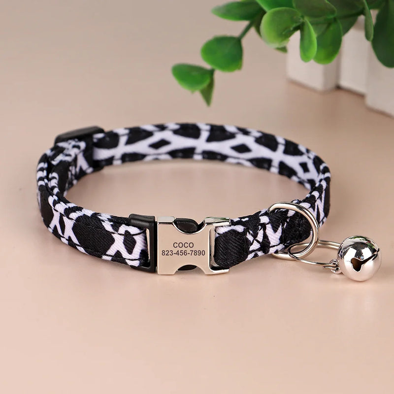 Personalisierte Katzenhalsband mit gedrucktem Design und graviertem ID-Anhänger