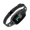 A black dog bark collar with an adjustable sensitivity setting displayed on the screen.