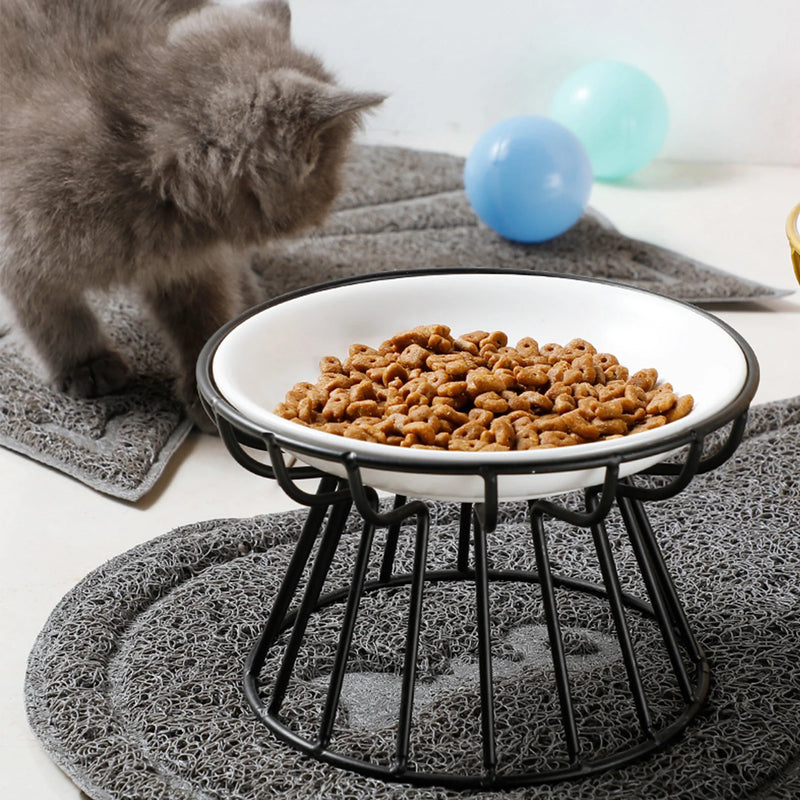 Whisker-Friendly Cat Bowl with Stand - Ceramic Anti-Tip