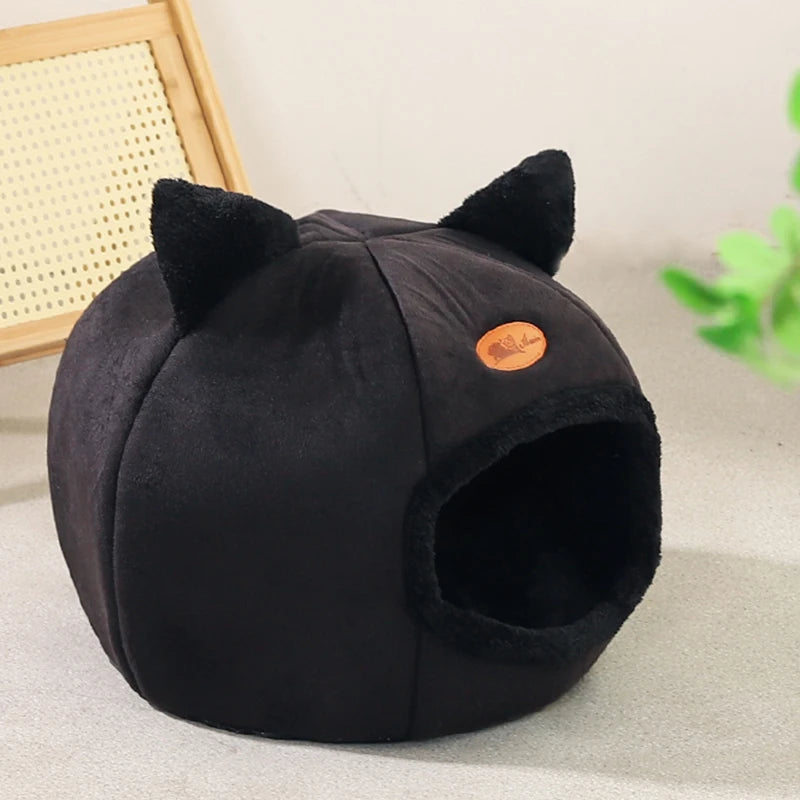 Cat Head-Shaped Cozy Cave Bed for Small to Medium Pets