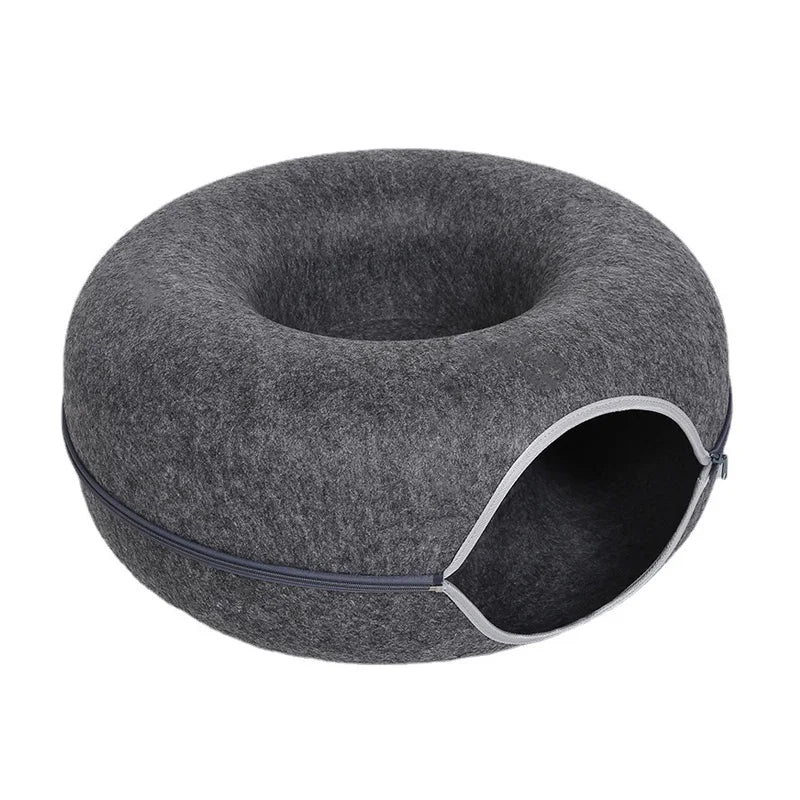 Lit pour deux chats, donut rond et gris convertible.