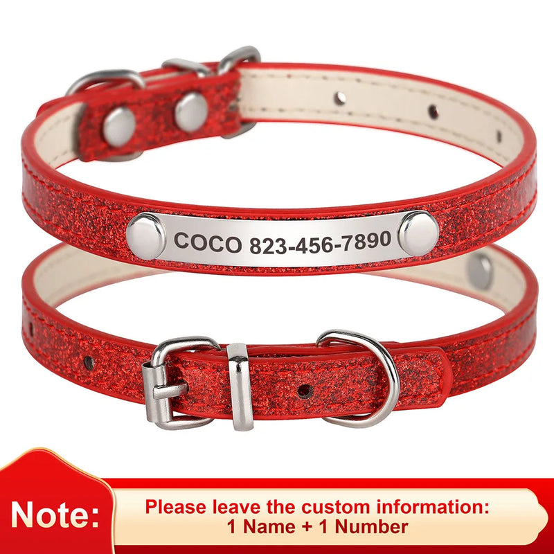 Individuell gravierte Leder-Hundehalsband mit ID-Tag