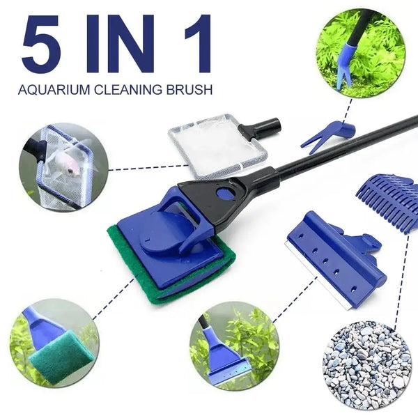 Kit de Nettoyage pour Aquarium 5-en-1 avec Filet, Grattoir et Brosse