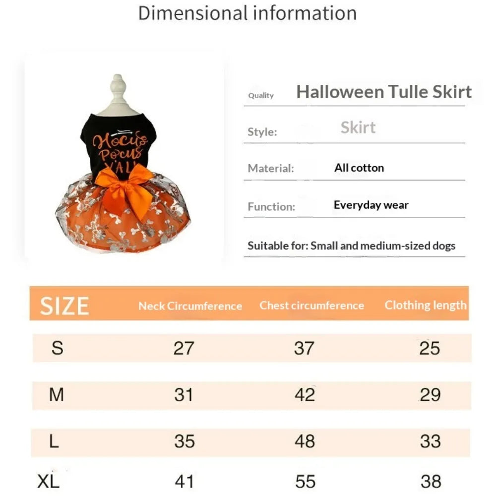 Spooky Pet Princess Costume with Skull Print and Tulle Skirt
