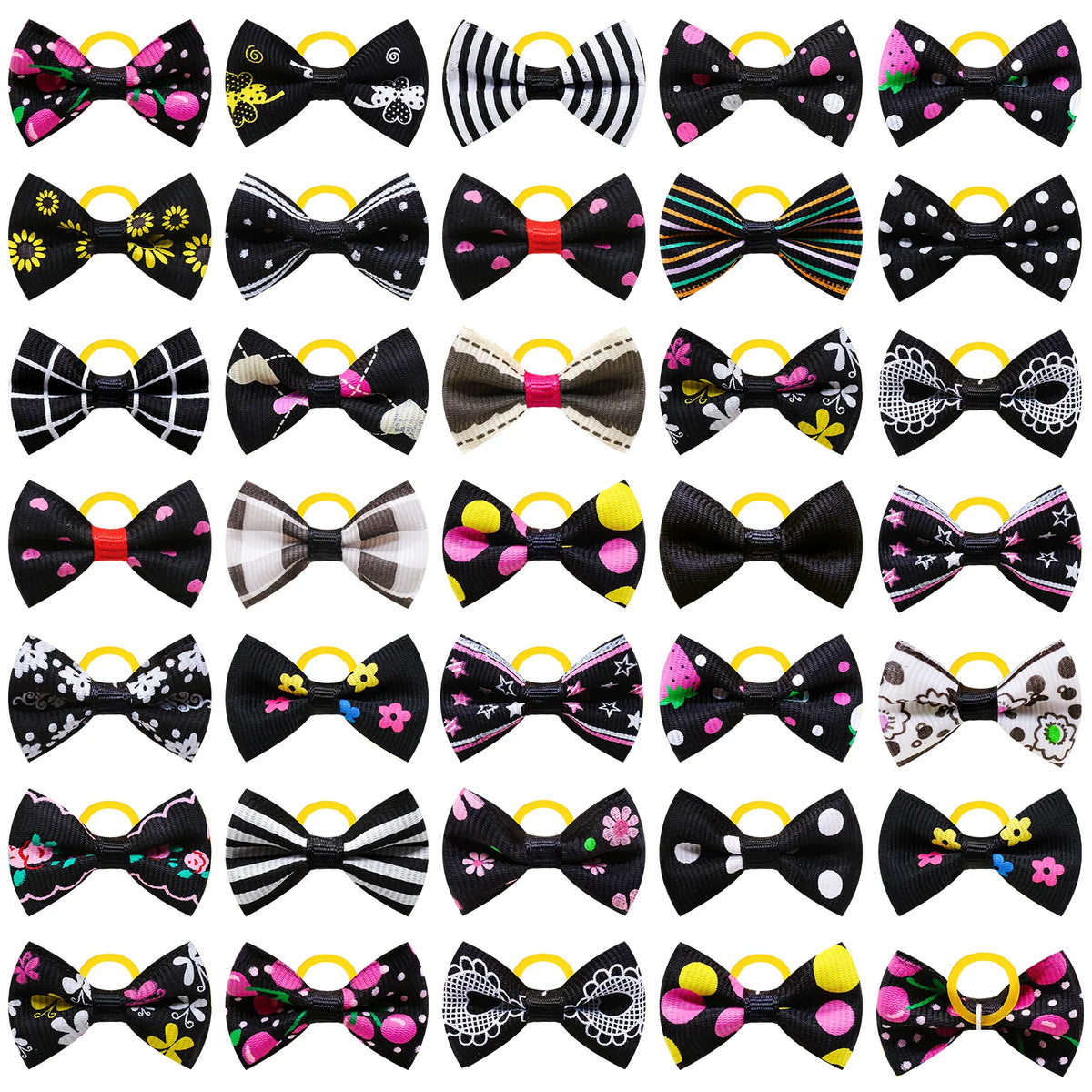Pet Hair Bows with Rubber Bands - Assorted Styles for Small Dogs and Cats