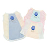 A pink and light blue cooling dog vest for summer with UV protection features.