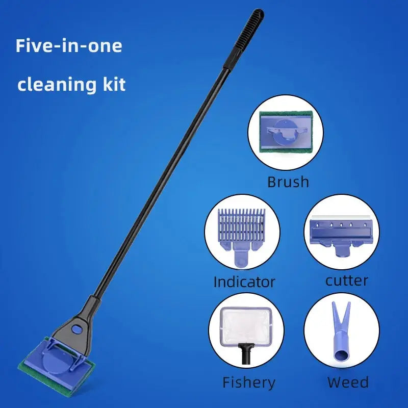 5-in-1 Aquarium Glass Cleaning Brush with Long Handle