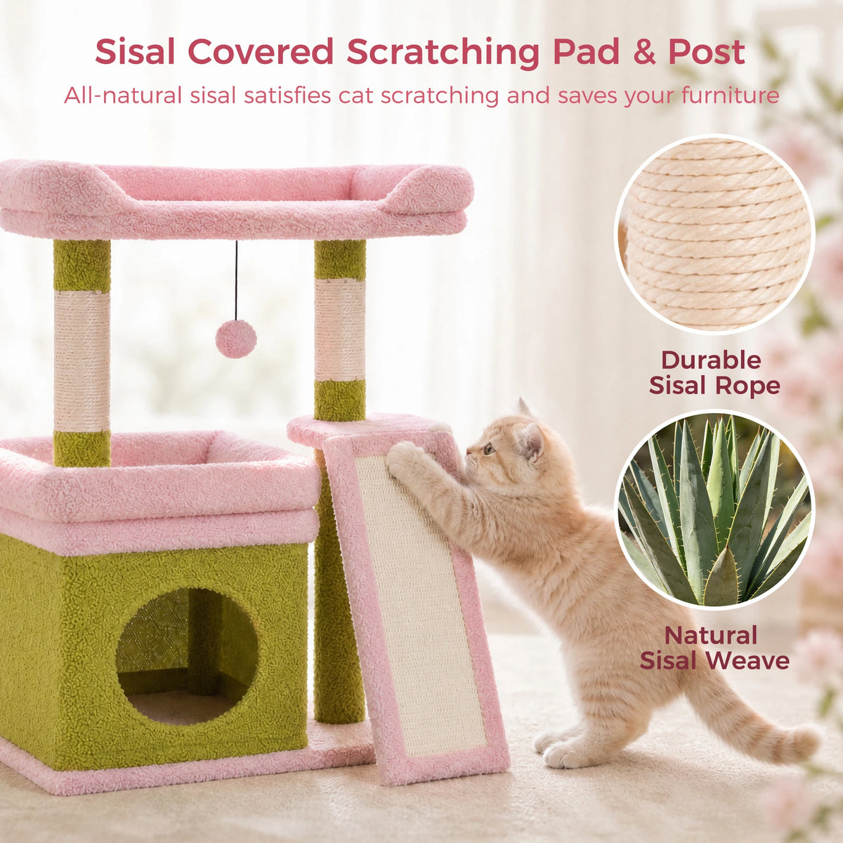 Compact Cat Tree Tower with Sisal Scratching Posts and Cozy Perches