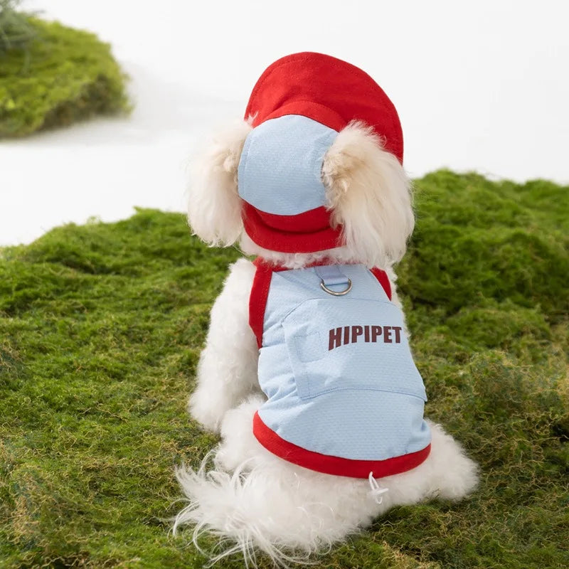 Breathable Mesh Dog Summer Vest with Hat and Traction Buckle