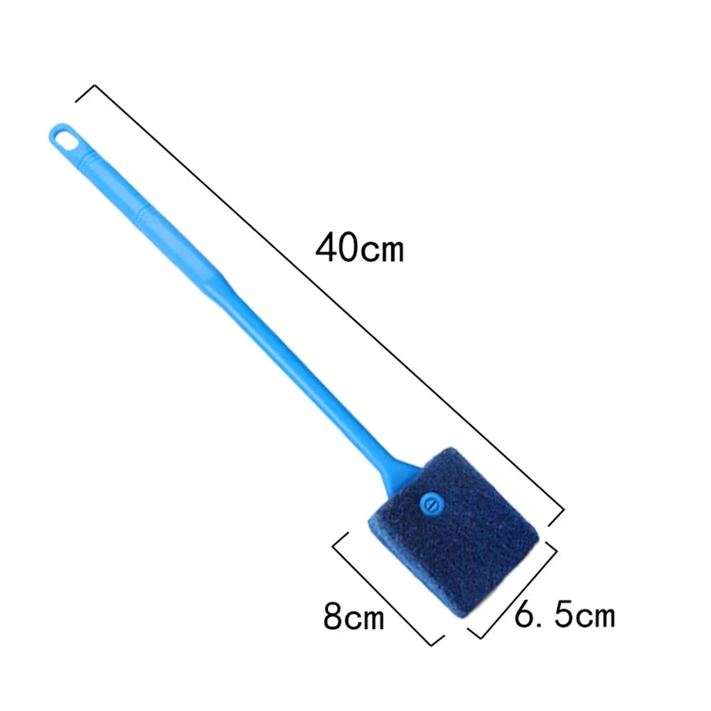 A blue dual-sided aquarium cleaning brush with a 40cm handle and a 6.5cm wide cleaning head.