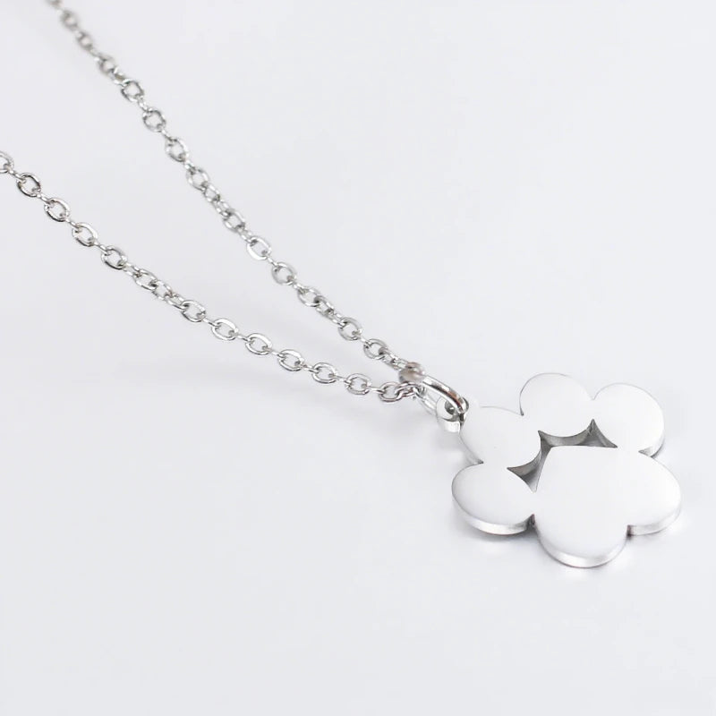 Cat Paw Print Pendant Necklace - Stainless Steel, Hypoallergenic