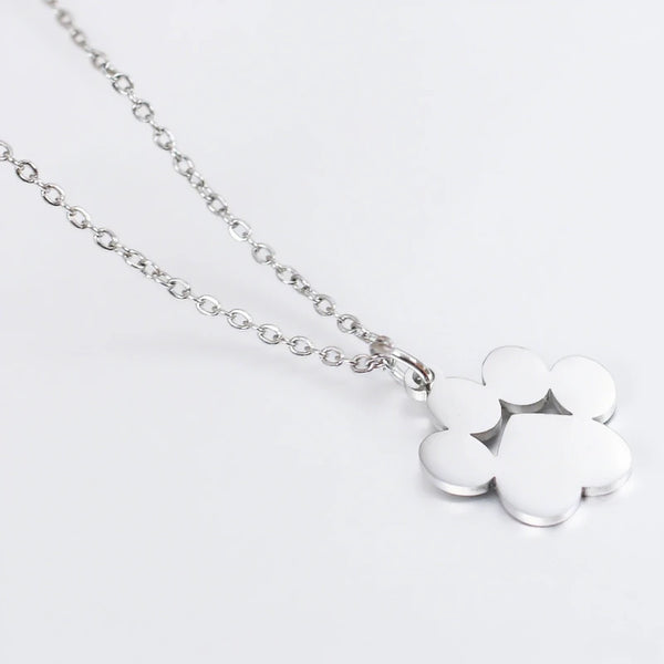 Cat Paw Print Pendant Necklace - Stainless Steel, Hypoallergenic