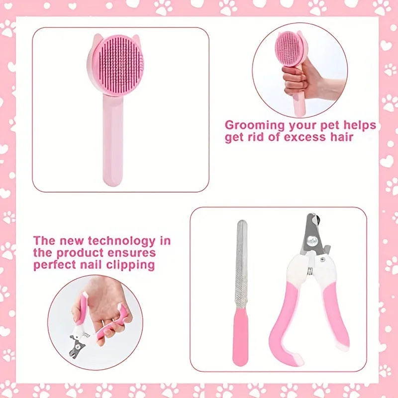 Complete Pet Grooming Kit with Nail Clipper and Detangling Brush