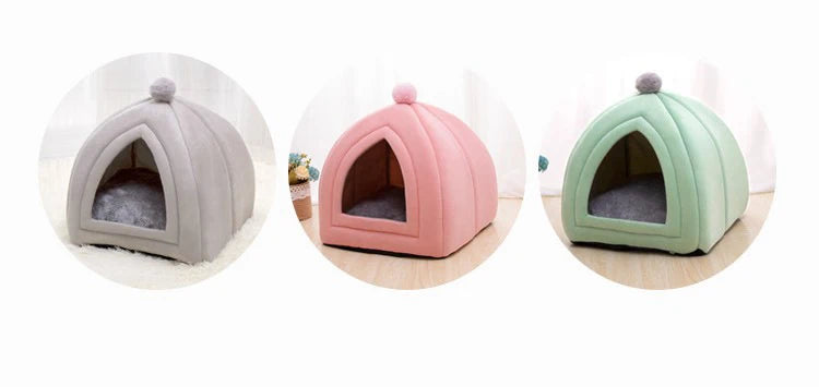 Cozy Cotton Cat & Small Dog Tent Bed with Cushion