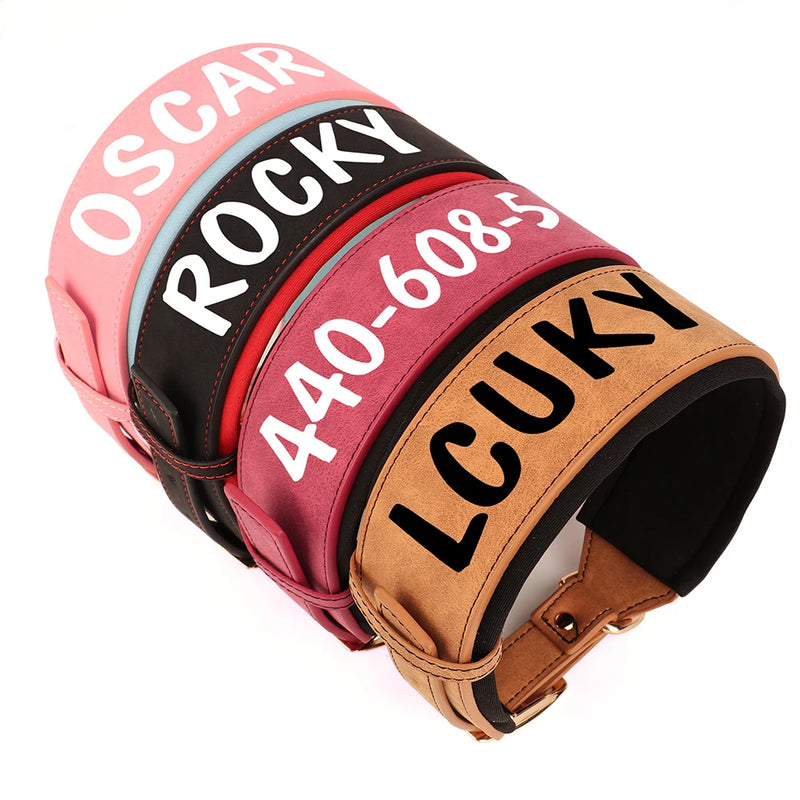 Wide Personalized PU Leather Dog Collar With Custom Name Tag