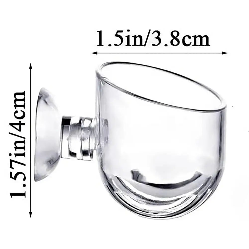 Clear acrylic aquarium plant cup with a suction holder, measuring 1.5 inches in diameter.
